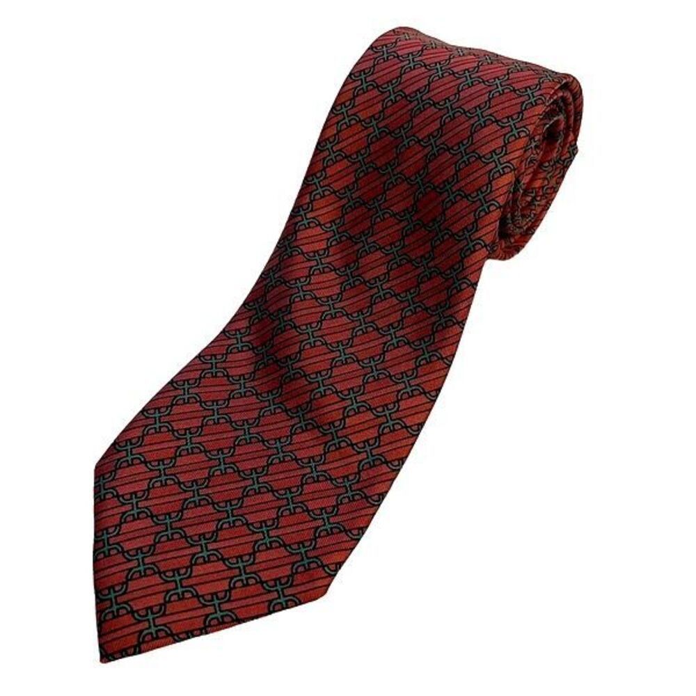Hermès’ EUC Authentic‎ 100% Silk Rust Orange Geometric Tie